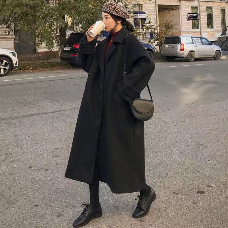Woman Long Coat Fashion Korean Preppy Style Retro Versatile Windbreaker Casual Warm Woolen Coat Oversize 2021 Spring Women Coat