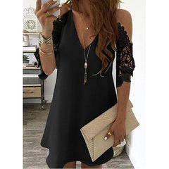 Vintage Sexy Fashion Dress Women Summer Lace Solid Color Dress Casual  Party Dress V Neck Sling Sundress Plus Size Vestidos