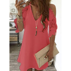 Vintage Sexy Fashion Dress Women Summer Lace Solid Color Dress Casual  Party Dress V Neck Sling Sundress Plus Size Vestidos
