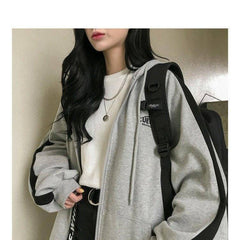 Ladies Autumn Hoodie Gray Jacket Women's Casual Loose Sports Long Sleeve Drawstring Pocket Jacket Cardigan Top Street Tops Crop