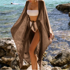 Women Golden Beach Long Maxi Dress Bikini Cover Up Cardigan Swimwear Bathing Suit Beachwear Summer Cover Ups Dresses