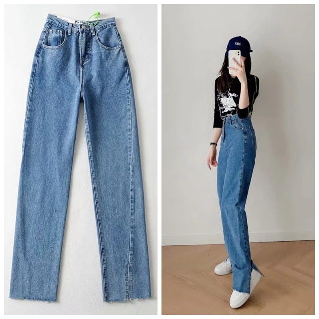 MosiMolly 2021 Washed Denim Pants Jeans Women Boyfriend Jeans Casual Pants Split Long Pants Bottom Black Jeans