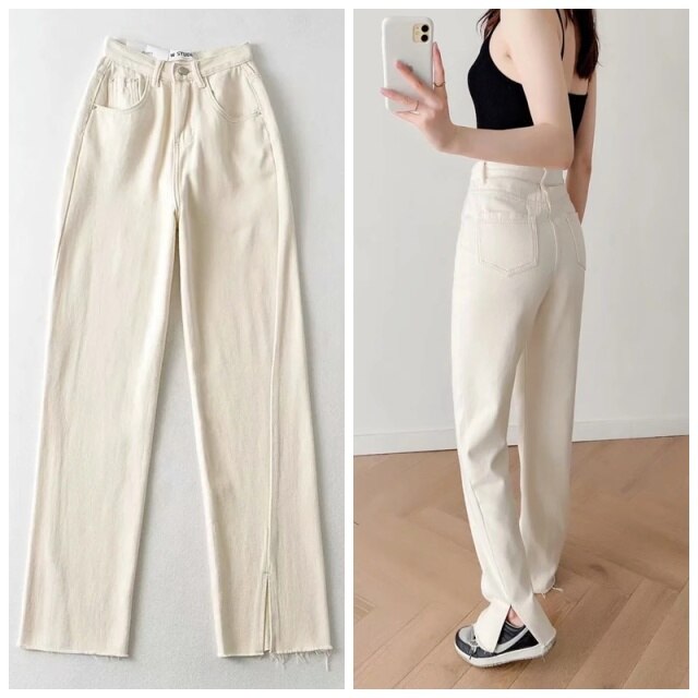 MosiMolly 2021 Washed Denim Pants Jeans Women Boyfriend Jeans Casual Pants Split Long Pants Bottom Black Jeans