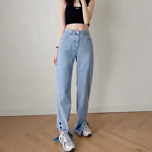 MosiMolly 2021 Washed Denim Pants Jeans Women Boyfriend Jeans Casual Pants Split Long Pants Bottom Black Jeans