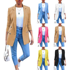 Womens Ladies Solid Turn Collar Plus Size Autumn Fashion Office Lady Solid Color Blazer Long Sleeve Suit Jacket New Chic
