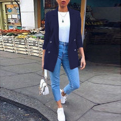 Womens Ladies Solid Turn Collar Plus Size Autumn Fashion Office Lady Solid Color Blazer Long Sleeve Suit Jacket New Chic