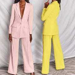 Two-Pieces Women Blazer Suit Sexy Elegant Woman Jacket And Trousers  Female Blazer Pink Yellow Chic Women Outfit Office Ladies