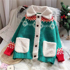 Red Christmas Sweater Cardigan women thickened autumn winter 2020 new loose super fire knitted jacket