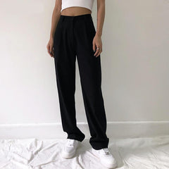 Fashion Straight Suit Women Pants High Waist Casual Office Lady Pants Full Length Wide Leg Loose  Female Black Mom Trousers