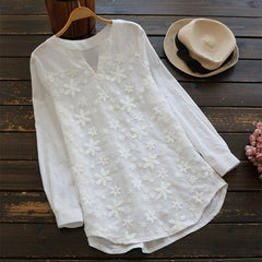 Casual Loose Long Sleeve White Blouse Women Spring Fall V-neck Lace Y2K Clothes Solid Color Plus Size 5XL Shirt Top Office Lady