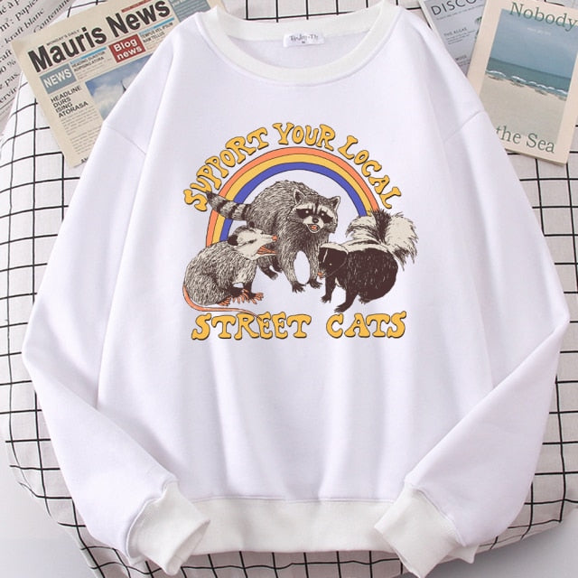 LIZAKOSHT  -  Support Your Local Street Cats Print Hoody Women Fashion Fleece Hoodie Oversize Loose Sweatshirt Crewneck Pullover Female Autumn
