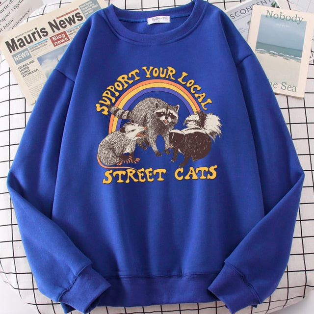 LIZAKOSHT  -  Support Your Local Street Cats Print Hoody Women Fashion Fleece Hoodie Oversize Loose Sweatshirt Crewneck Pullover Female Autumn