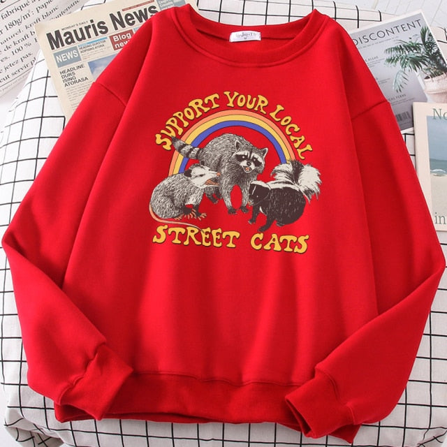 LIZAKOSHT  -  Support Your Local Street Cats Print Hoody Women Fashion Fleece Hoodie Oversize Loose Sweatshirt Crewneck Pullover Female Autumn