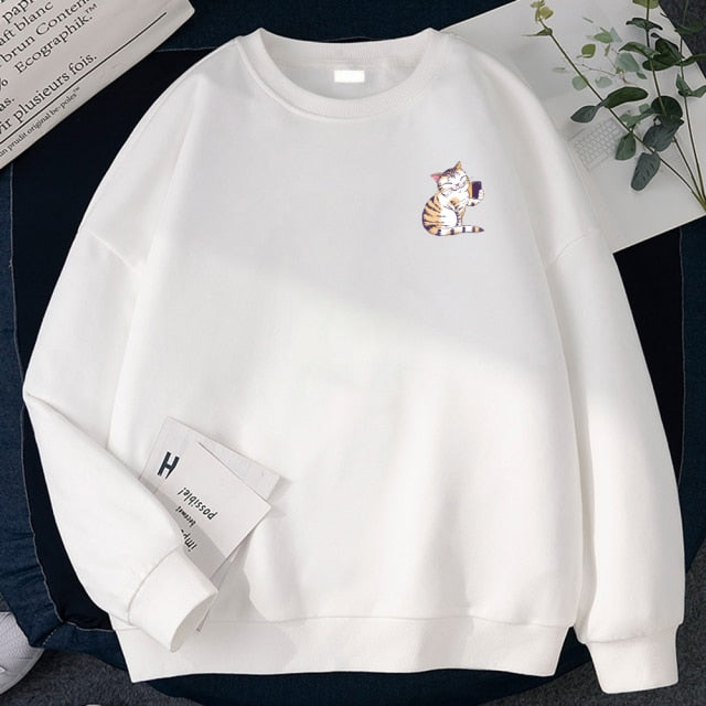 LIZAKOSHT  -  Support Your Local Street Cats Print Hoody Women Fashion Fleece Hoodie Oversize Loose Sweatshirt Crewneck Pullover Female Autumn