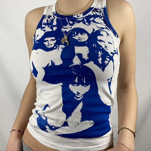 Lizakosht  Y2K Harajuku Gothic Tank Top E-girl Aesthetic Sleeveless Cropped Tee Punk Style Vintage Printed Mini Vest Women Summer Camisole