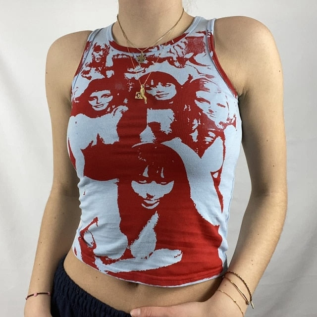 Lizakosht  Y2K Harajuku Gothic Tank Top E-girl Aesthetic Sleeveless Cropped Tee Punk Style Vintage Printed Mini Vest Women Summer Camisole