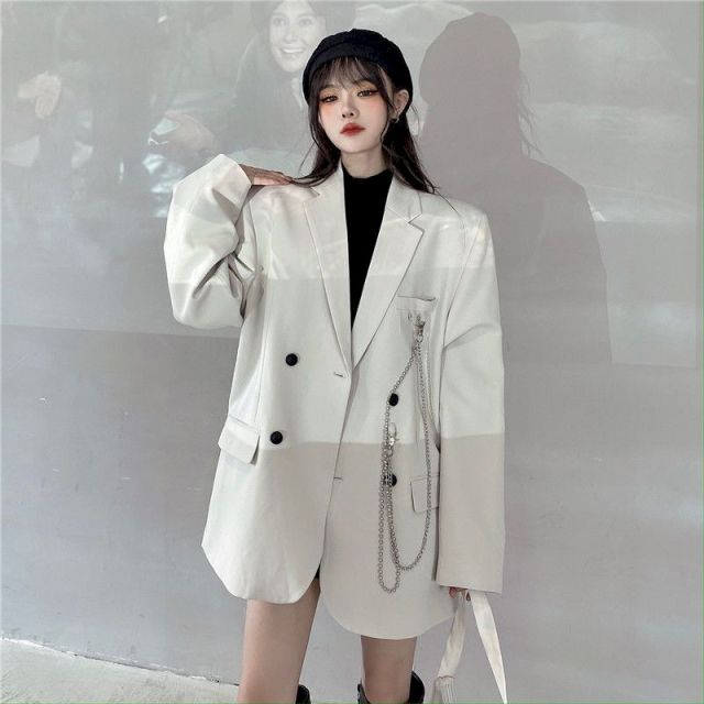 New Suit Jacket Women's Trendy Dark Black  Retro Loose And Thin Fried Street Suit Jacket Women 2021 Spring And Autumn Loose A