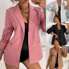 New Women Autumn Blazer Jacket Fashion Basic Blazer Casual Solid Button Long Sleeve Work Suit Coat Office Lady Elegant Blazers