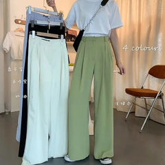 JMPRS Summer Loose Pants Fashion High Waist Thin Wide-leg Pants Simple Solid Black Casual Korean Trousers Korean New 2021