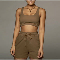 Women Set With Skirt Solid Slim Ladies Skirts Suit Sleeveless Sweatshirt Crop Tops And Split Lace Up Bottom 2021 Summer Fashion