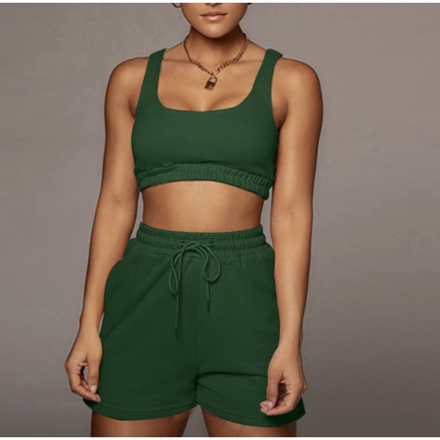 Women Set With Skirt Solid Slim Ladies Skirts Suit Sleeveless Sweatshirt Crop Tops And Split Lace Up Bottom 2021 Summer Fashion