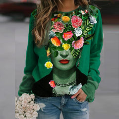 Landscape Printed Loose Casual Sweatshirts Women Autumn Long Sleeve Round Neck Hoodie Tops
