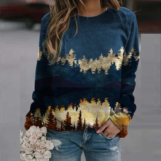 Lizakosht Printed Loose Casual Sweatshirts Women Autumn Long Sleeve Round Neck Hoodie Tops