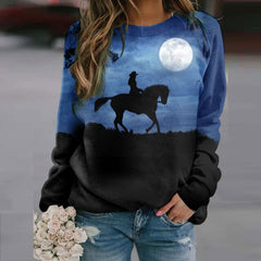 Landscape Printed Loose Casual Sweatshirts Women Autumn Long Sleeve Round Neck Hoodie Tops