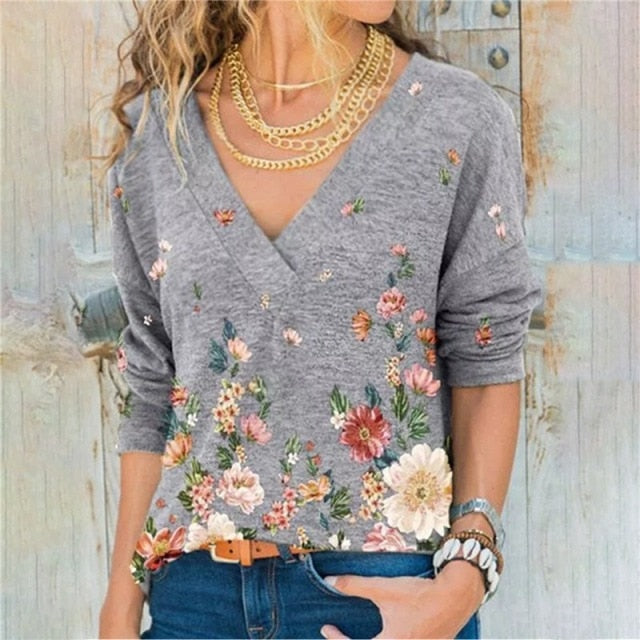 LIZAKOSHT  -  Women Clothing Autumn Spring Women Basic T Shirt New Fashion Long Sleeve V-Neck T Shirt Casual Slim Tops