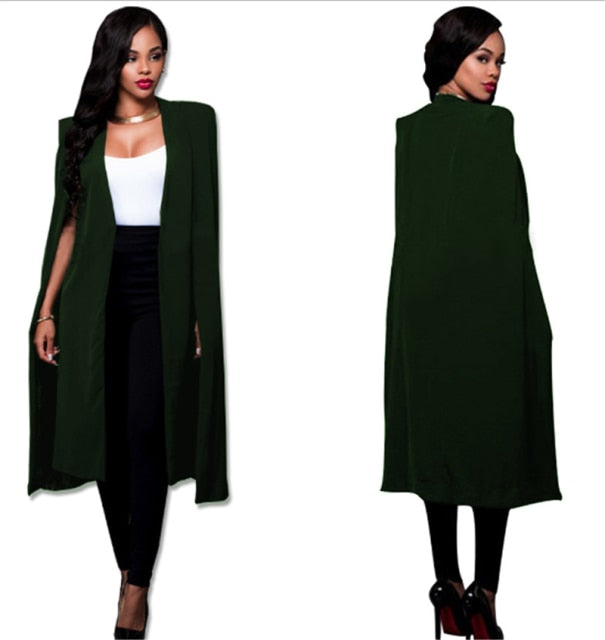 Women long suit blazer office lady coat solid long sleeves cape poncho female elegant jacket women's formal suit blazer feminino