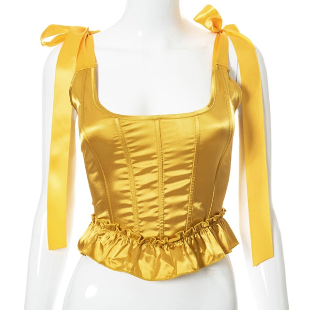 Bomblook 2021Solid Square Collar Patchwork Sleeveless Backless Lace Ribbons Y2K Corset Tops Summer Women Sweety Sexy Streetwears