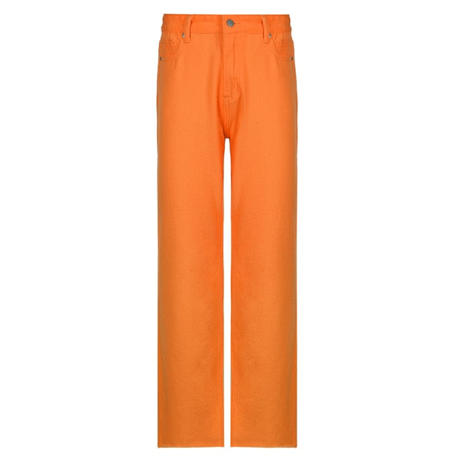 Stylish White Y2K Jeans For Girls Fashion 2021High Waist Vintage Trouser Frmale Straight Women's Split Denim Pants Streetwear