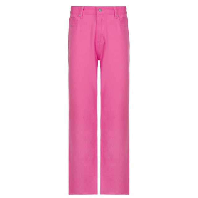Stylish White Y2K Jeans For Girls Fashion 2021High Waist Vintage Trouser Frmale Straight Women's Split Denim Pants Streetwear