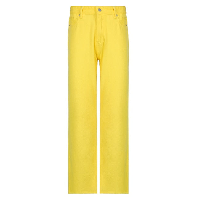 Stylish White Y2K Jeans For Girls Fashion 2021High Waist Vintage Trouser Frmale Straight Women's Split Denim Pants Streetwear