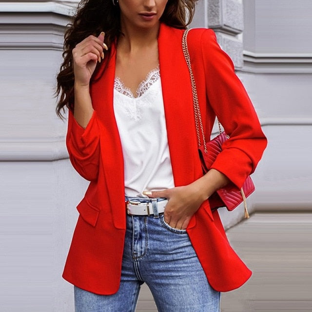 New Women Autumn Blazer Jacket Fashion Basic Blazer Casual Solid Button Long Sleeve Work Suit Coat Office Lady Elegant Blazers