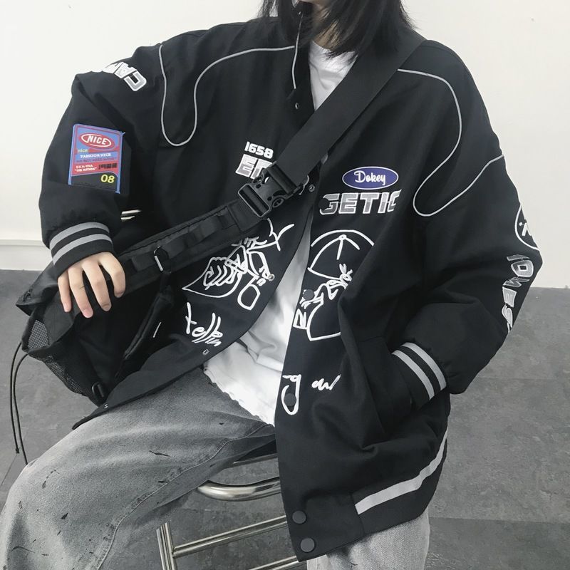 HipHop Baseball Jackets Clothes Gothic Streetwear Bomber Varsity Outerwear Black Basic Jacket Women  Clothing Plus Size Goth