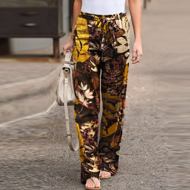 Vintage Printed Pants Women's Autumn Trousers ZANZEA 2021 Casual Elastic Waist Pantalon Palazzo Female Drawstring Long Turnip