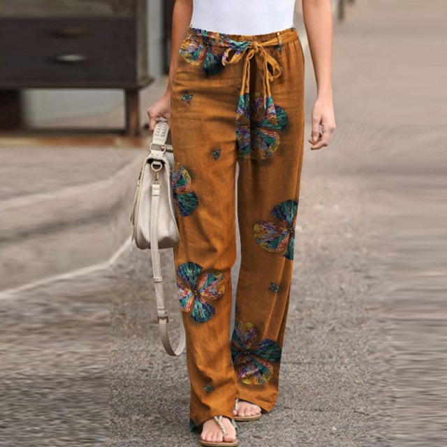 Vintage Printed Pants Women's Autumn Trousers ZANZEA 2021 Casual Elastic Waist Pantalon Palazzo Female Drawstring Long Turnip