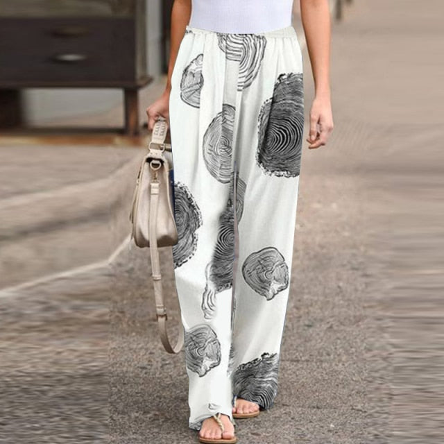 Vintage Printed Pants Women's Autumn Trousers ZANZEA 2021 Casual Elastic Waist Pantalon Palazzo Female Drawstring Long Turnip