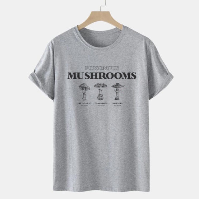 Vintage Fashion Mushroom Print Oversized T Shirt Egirl Grunge Aesthetic Streetwear Graphic Tees Women T-shirts Cute Tops Clothes