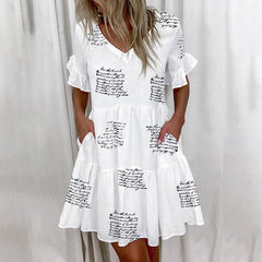 Summer Women Ruffles Mini Dress 2021 Fashion V-Neck Floral Print Pockets Dress Casual Plus Size Short Sleeve Loose Beach Dresses