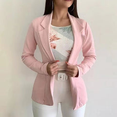 Women Autumn Thin Blazers Office Lapel Long Sleeve Coat Suit Single Button Blazer Jackets