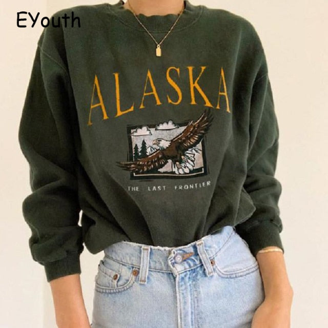 Soft Fleece Hoodies Women Letter Printing O-neck Long Sleeve Sweatshirts Winter Clothes Women Sweatshirt Vintage Loose Pullovers