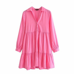 Tangada 2021 Fashion Women Elegant White Pleated Shirt Dress Long Sleeve Office Ladies Mini Dress 3H60