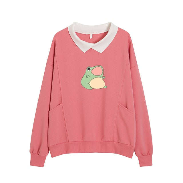 Frog Swearshirt Graphic Aesthetic Oversize Clothes Harajuku Cotton Pullover Feminino Hoodies with Pocket Kawaii Hoodie for Girls