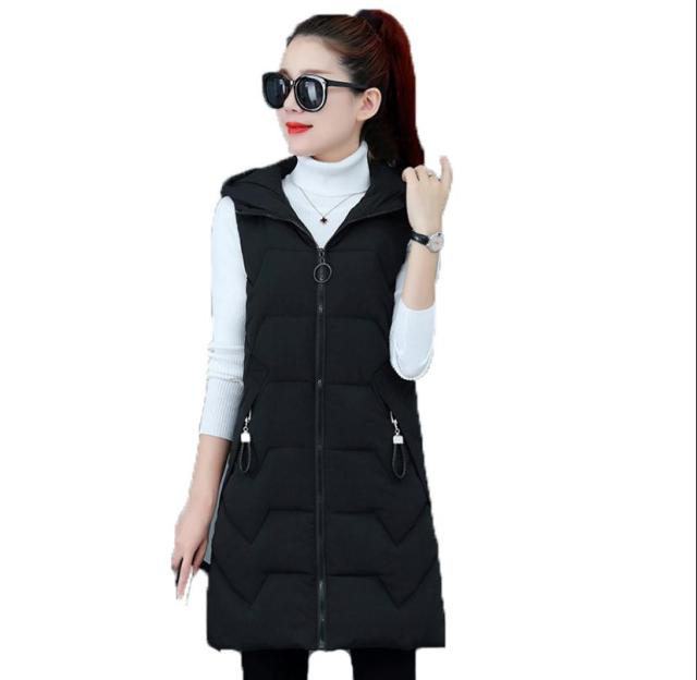 Plus Size Womens Hooded Long Section Vest Coats Large Size Winter Autumn Sleeveless Cotton Padded Jackets Warm Waistcoats K1194