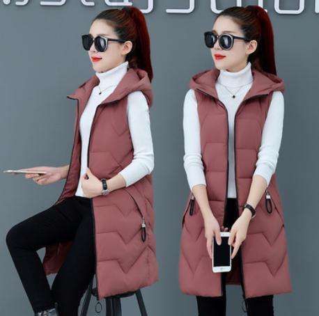 Plus Size Womens Hooded Long Section Vest Coats Large Size Winter Autumn Sleeveless Cotton Padded Jackets Warm Waistcoats K1194