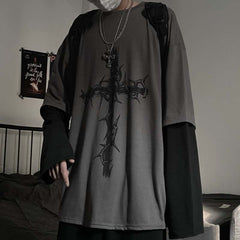 Lizakosht Gothic Goth Style Tshirt 2021 Mall Goth Tops Punk Long Sleeve Oversized T-shirt Japanese Streetwear Fashion Korean Style