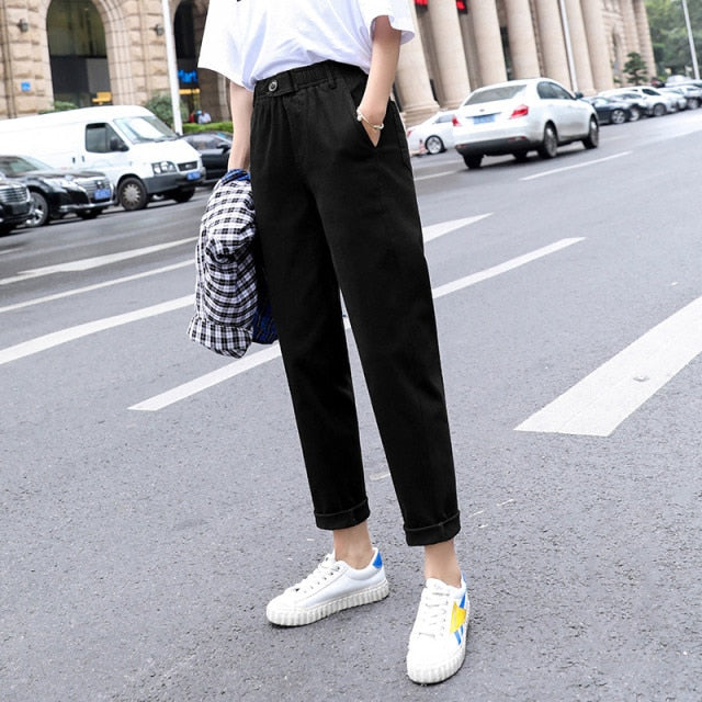 Lizakosht Womens Straight Casual Pants Fashion Overalls Korean High Waist Leisure Harem Pants Loose Elastic Waist Pants Women Trousers
