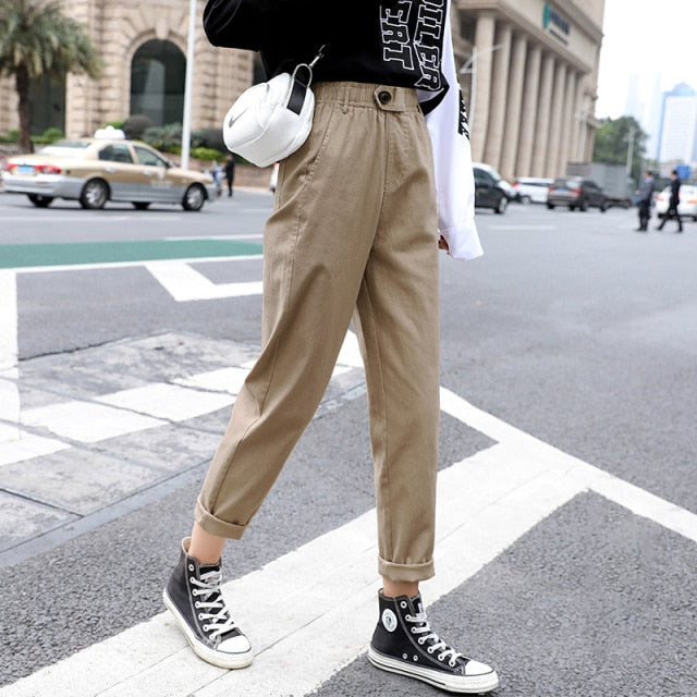 Lizakosht Womens Straight Casual Pants Fashion Overalls Korean High Waist Leisure Harem Pants Loose Elastic Waist Pants Women Trousers